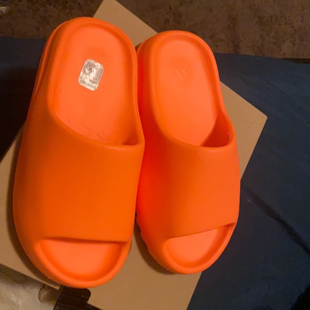 Orange yeezy slides